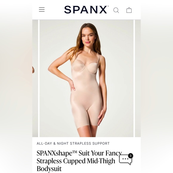 SPANXshape™ Suit Your Fancy Strapless Cupped Mid-Thigh Bodysuit - Picture 1 of 14